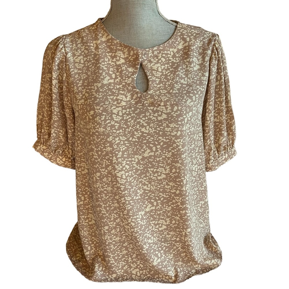 PLEIONE Beige Print Crepe Puff Sleeve Blouse Size M
